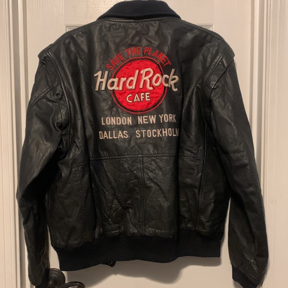 Vintage Hard Rock Cafe Leather Bomber Jacket w/Removable Sleeves* 1990s